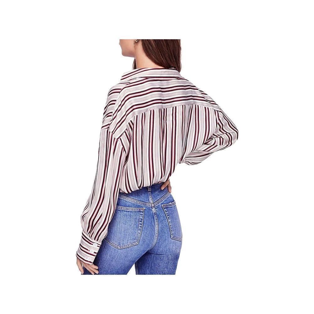 Free People Mad About You Red Striped Button Up Long Sleeve Blouse Sz M - Picture 2 of 6